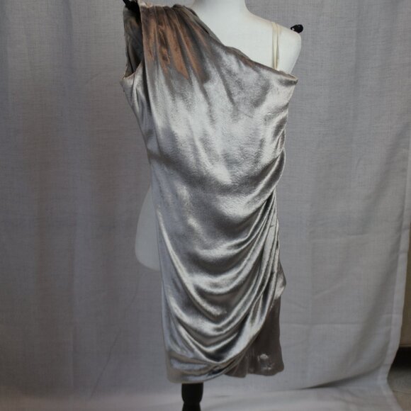Shoshanna Silver Velvet One-Shoulder Dress - Size 8 - Picture 1 of 4